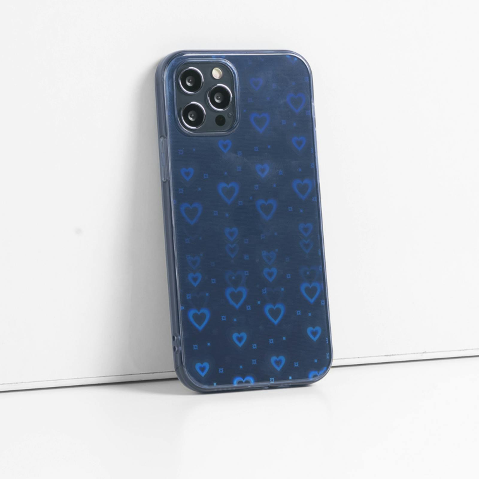 Mocaa iPhone 11 3D Effect Hoesje Hartjes Blauw