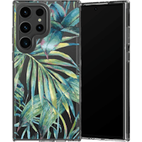 Selencia Galaxy S23 Ultra Fashion Hoesje Green Jungle Leaves - Voorkant
