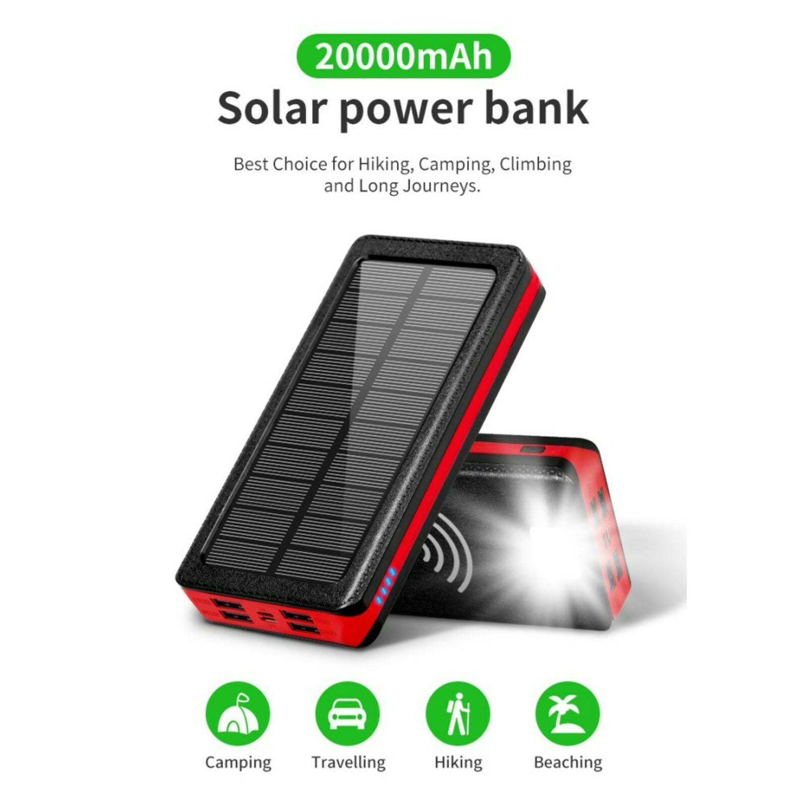 PSOOO 20.000mAh Solar Powerbank met Draadloos Laden Rood 20.000 mAh