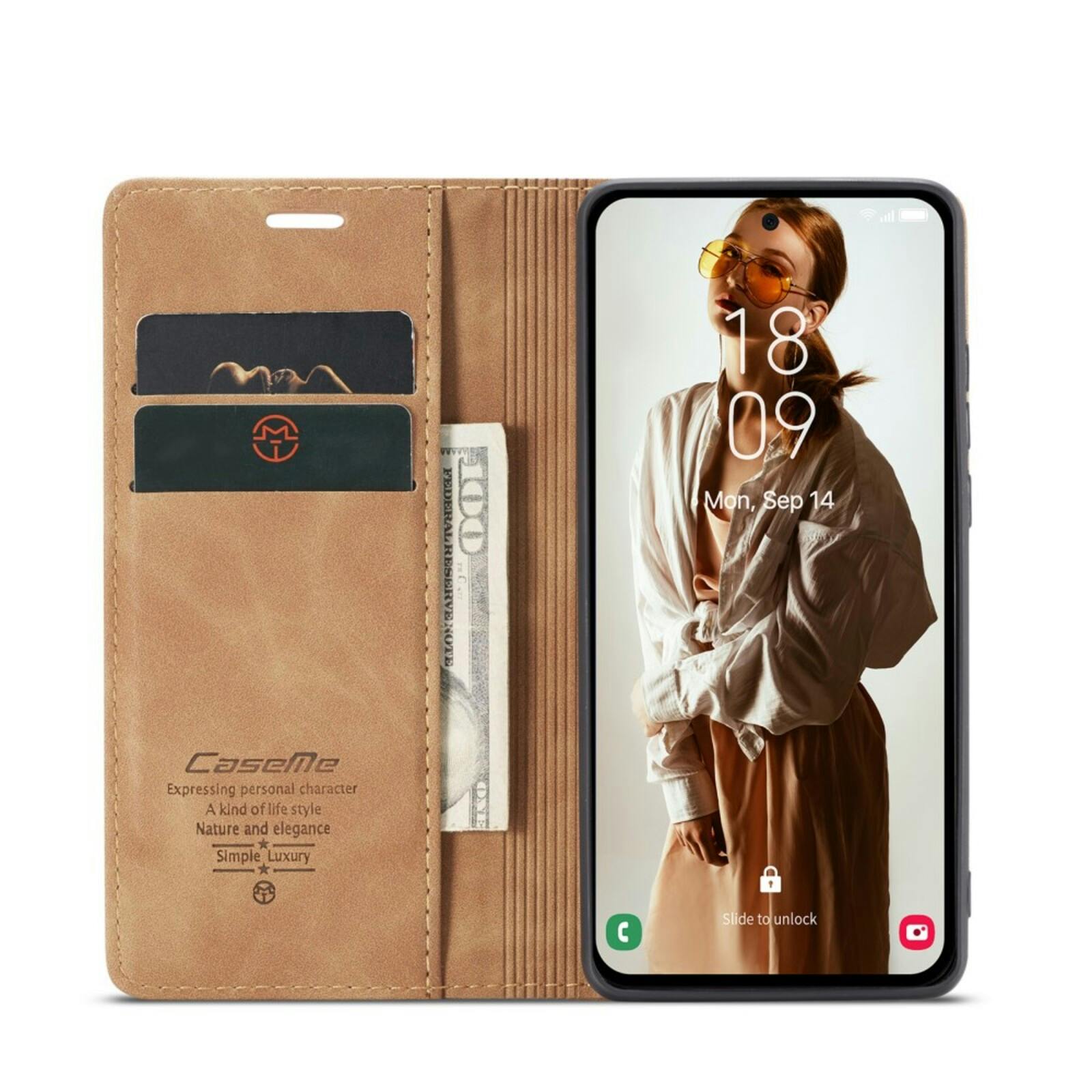 Caseme Samsung Galaxy A56 Business Bookcase Hoesje Bruin