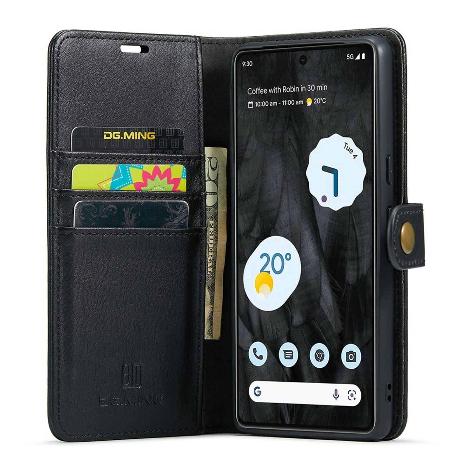 DG.MING Google Pixel 8 Pro Lederen 2-in-1 Wallet Hoesje Zwart