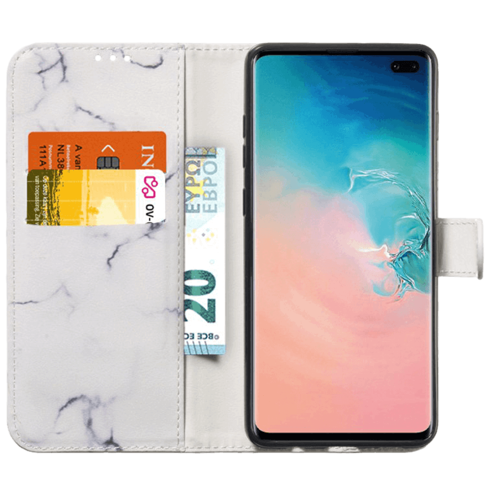 Comfycase Samsung Galaxy S10 Plus Marmer Bookcase Hoesje Wit
