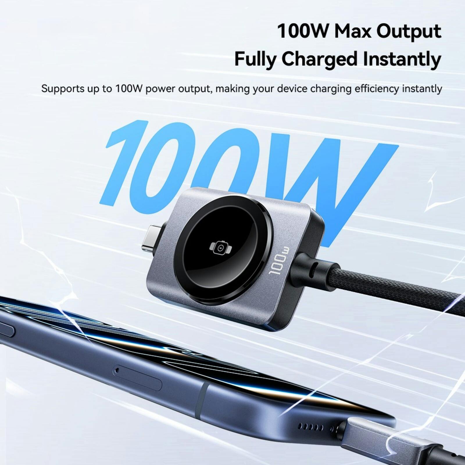 Essager 2-in-1 USB-C naar USB-C Kabel 100W Apple Watch Oplader Zwart