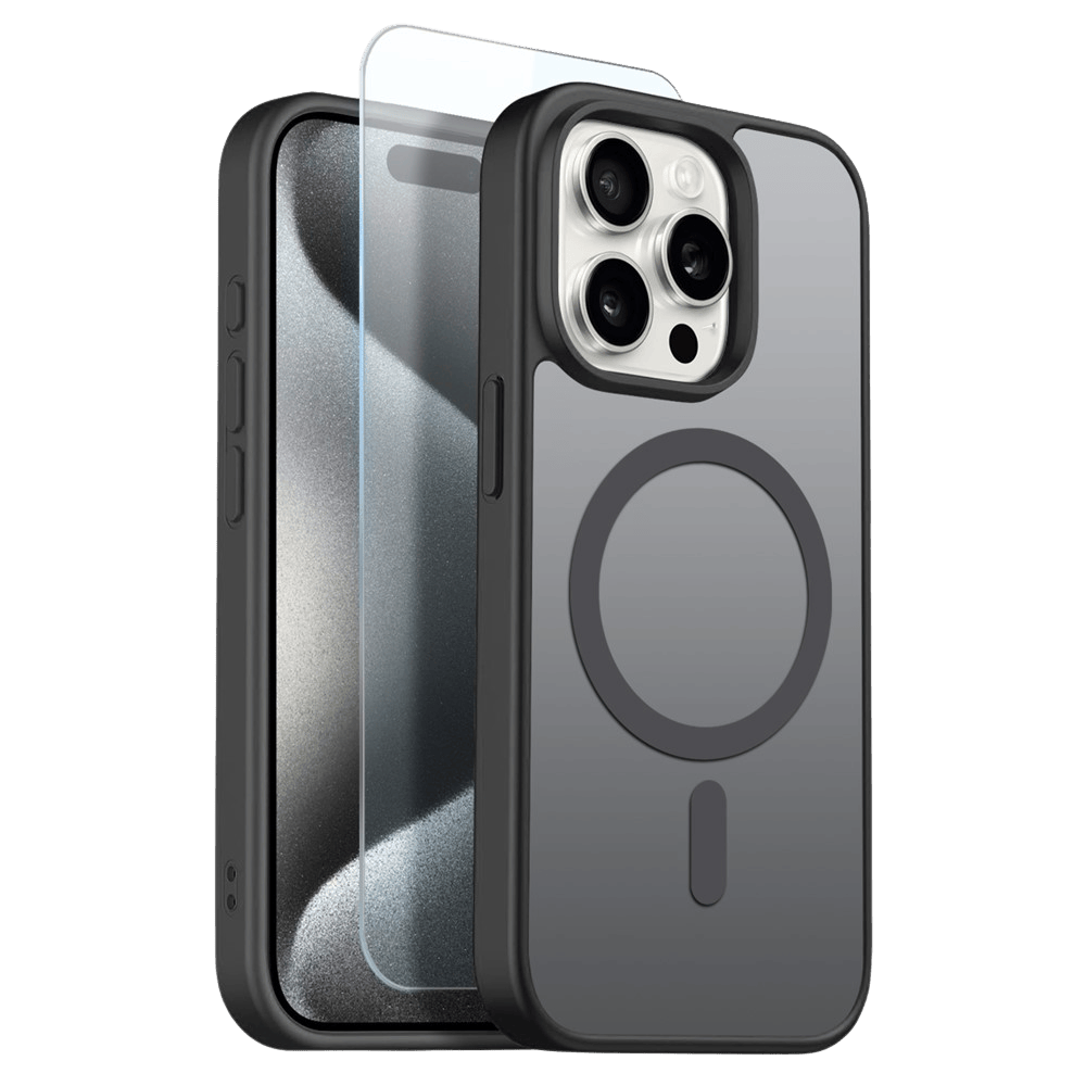 Northjo 2-in-1 iPhone 15 Pro Max Hoesje – Shockproof, MagSafe + Screenprotector Zwart