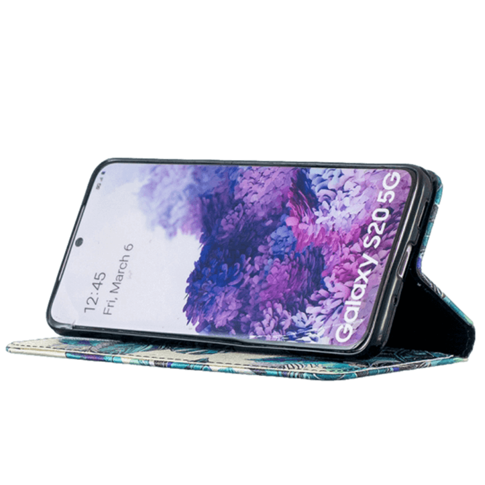 Mocaa Samsung Galaxy S20 Blue Leaf Magnetisch Bookcase Hoesje Meerkleurig