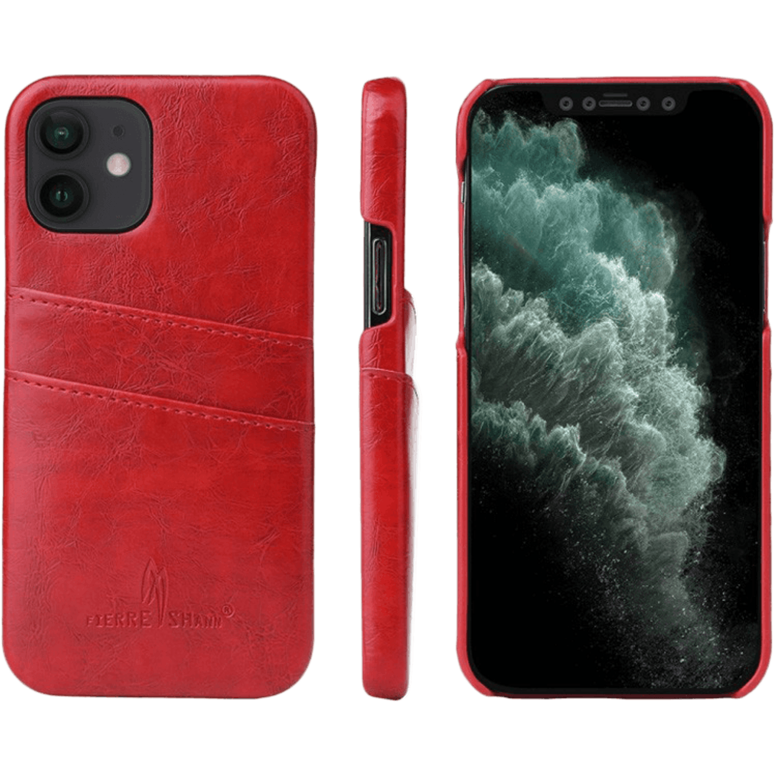 Fierre Shann Iphone 12 Mini Luxe Handgemaakt Hoesje met Pasruimte Rood