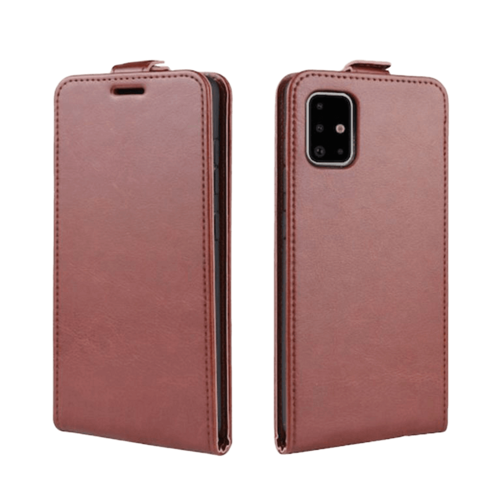 Comfycase Samsung Galaxy A71 Verticale Flip Cover met Pasruimte Bruin