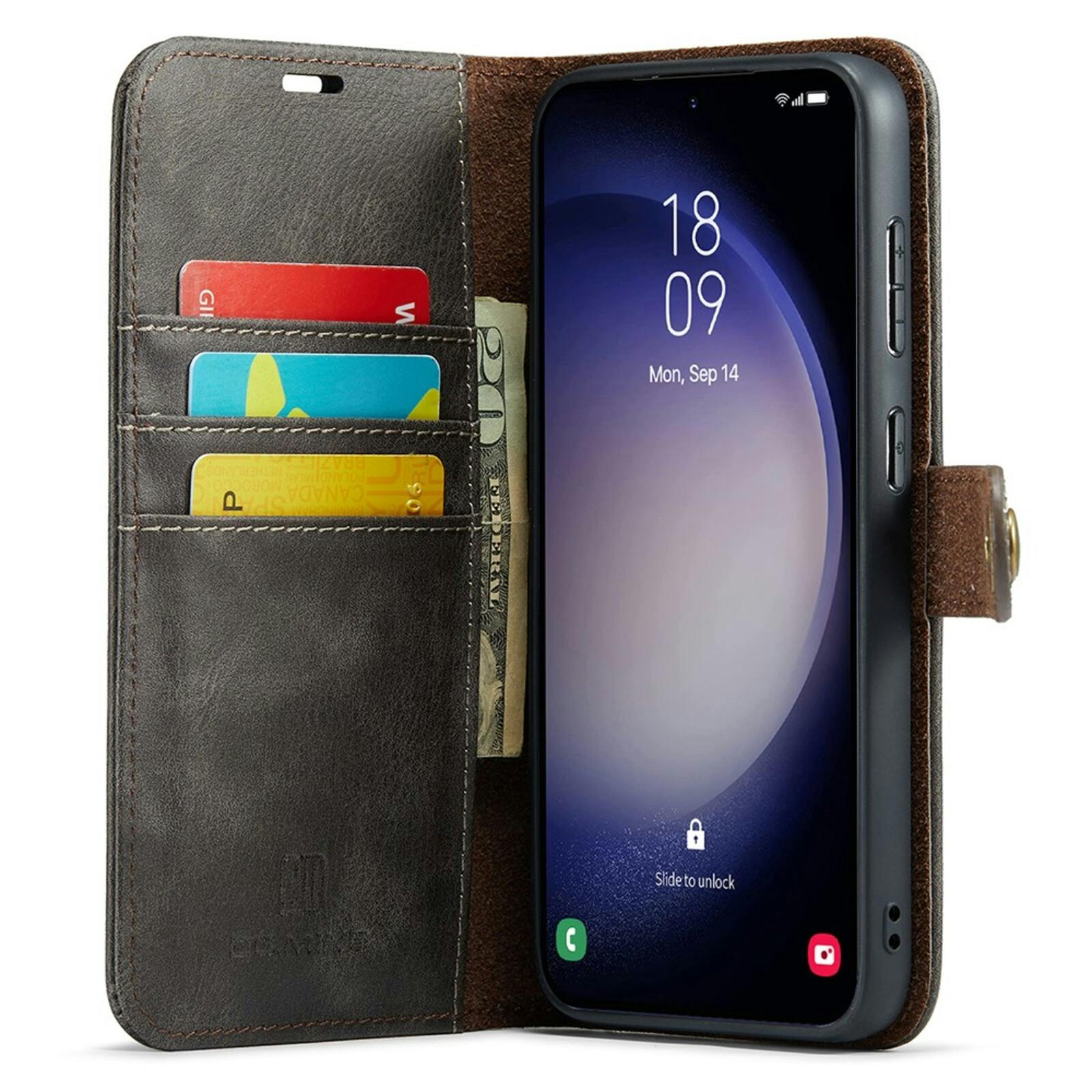 DG.MING Samsung Galaxy S25 Lederen 2-in-1 Wallet Hoesje Grijs