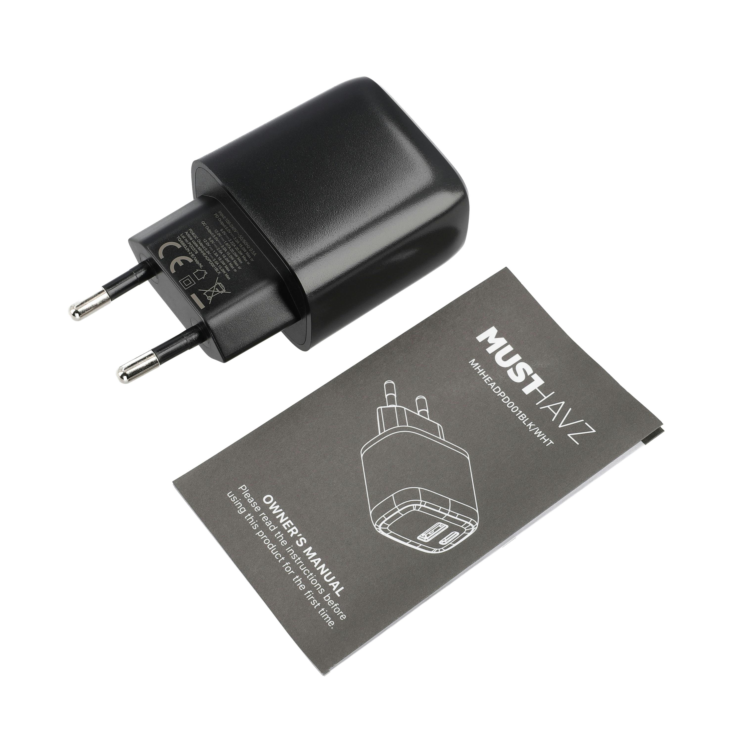 Musthavz 20W USB-A + USB-C Oplader Zwart