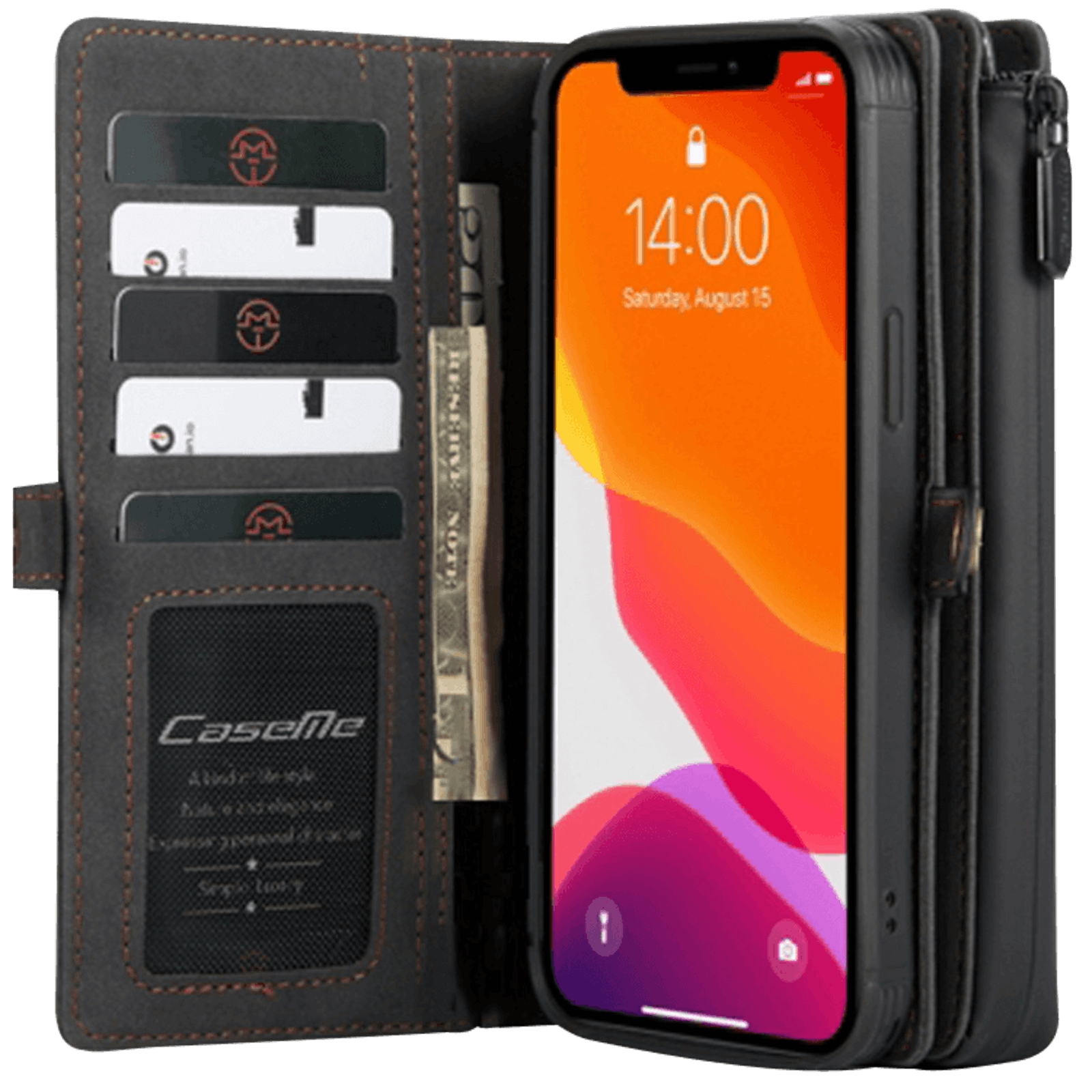 Caseme iPhone 12 Pro Max 2 in 1 Luxury Wallet Zwart
