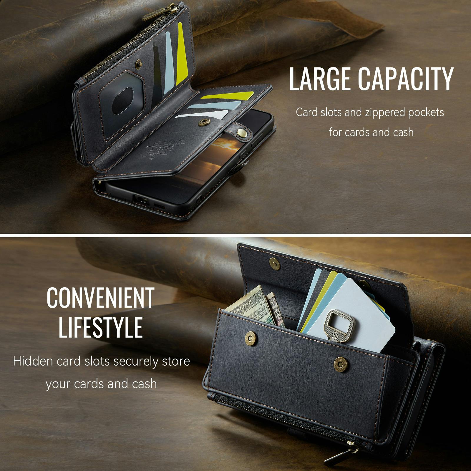 Caseme Samsung Galaxy S26 Luxe Alles-in-één Portemonnee Hoesje Zwart