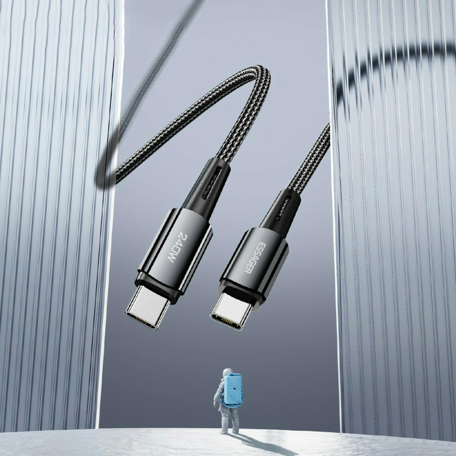 Essager 240W USB-C naar USB-C Ultraspeed Oplaad + Datakabel Zwart 1m