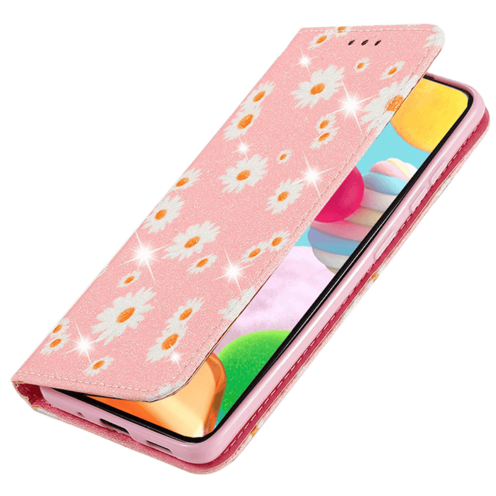 Comfycase Samsung Galaxy A41 Daisy Bookcase Hoesje Roze