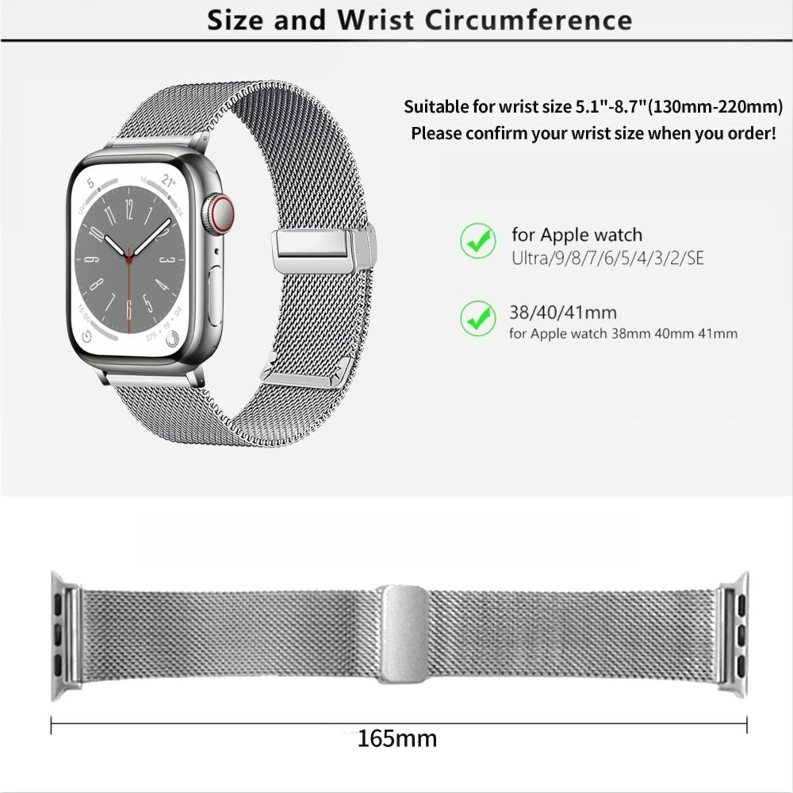 Kalebol Apple Watch Milanees Bandje 41-42mm Zilver