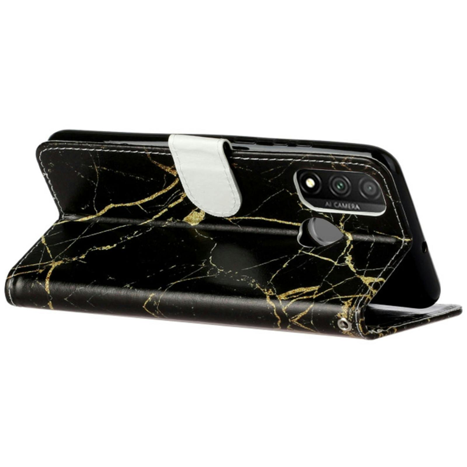 Mocaa Huawei P Smart 2020 Marmer Bookcase Hoesje Zwart