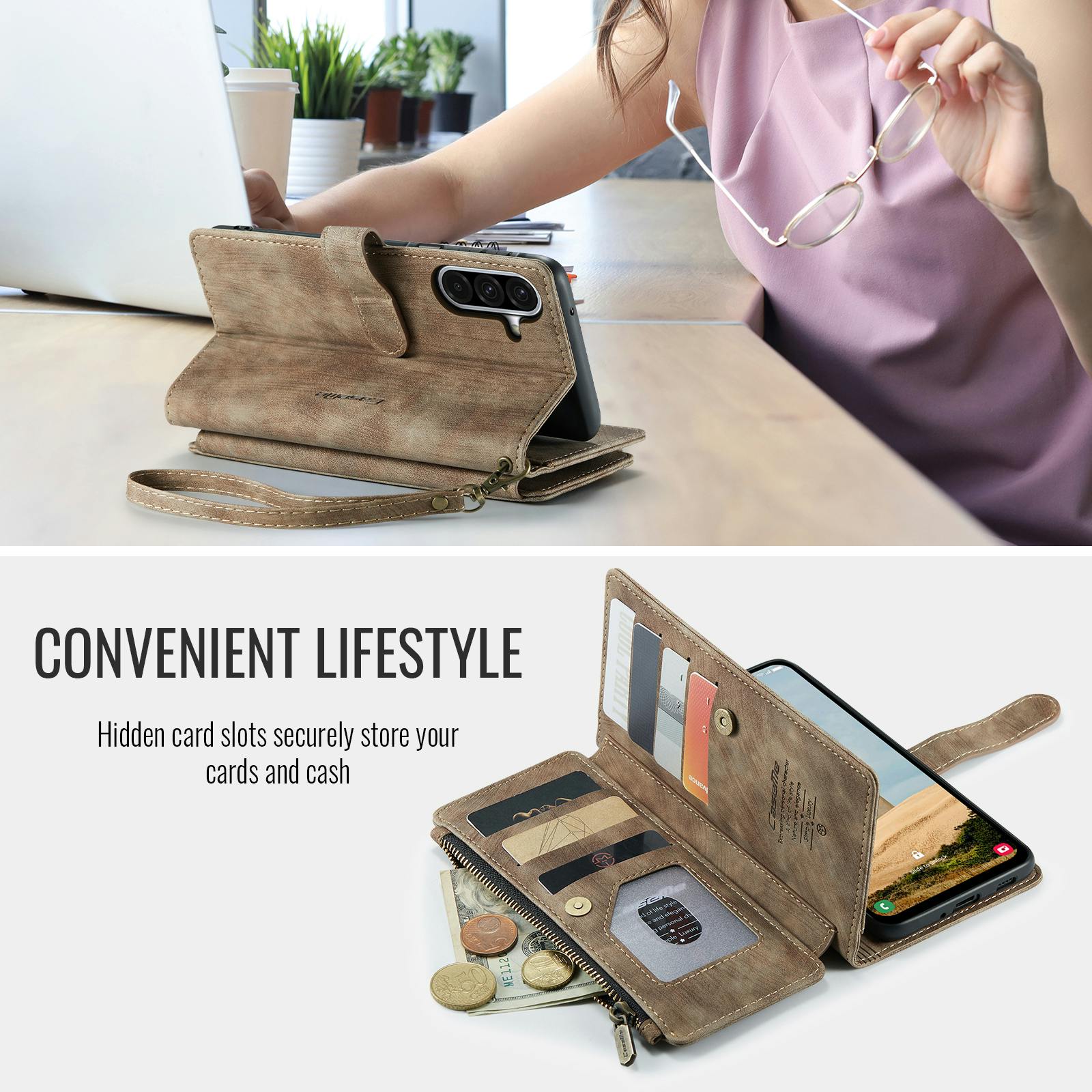 Caseme Samsung Galaxy A57 Vintage Wallet Hoesje Bruin