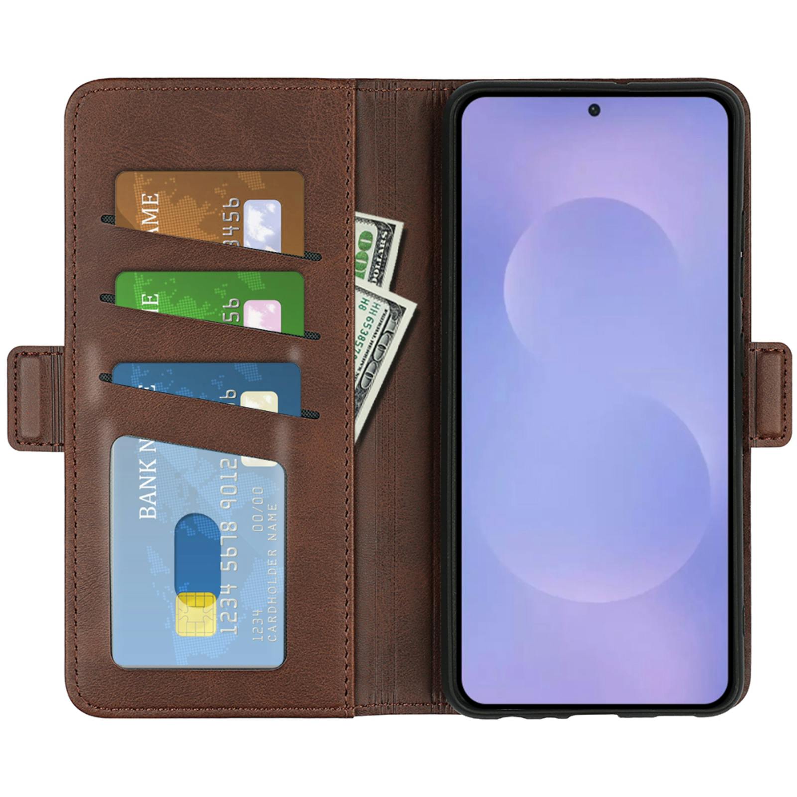 CaseBody Samsung S26 Real Leather Wallet Hoesje Bruin