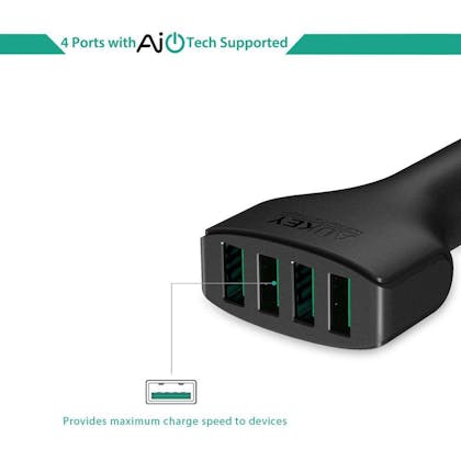 Aukey Autolader 4 USB Ports 9.6A Black