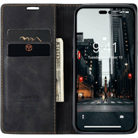 Caseme iPhone 14 Pro Max Retro Portemonnee Hoesje Zwart - Voorkant