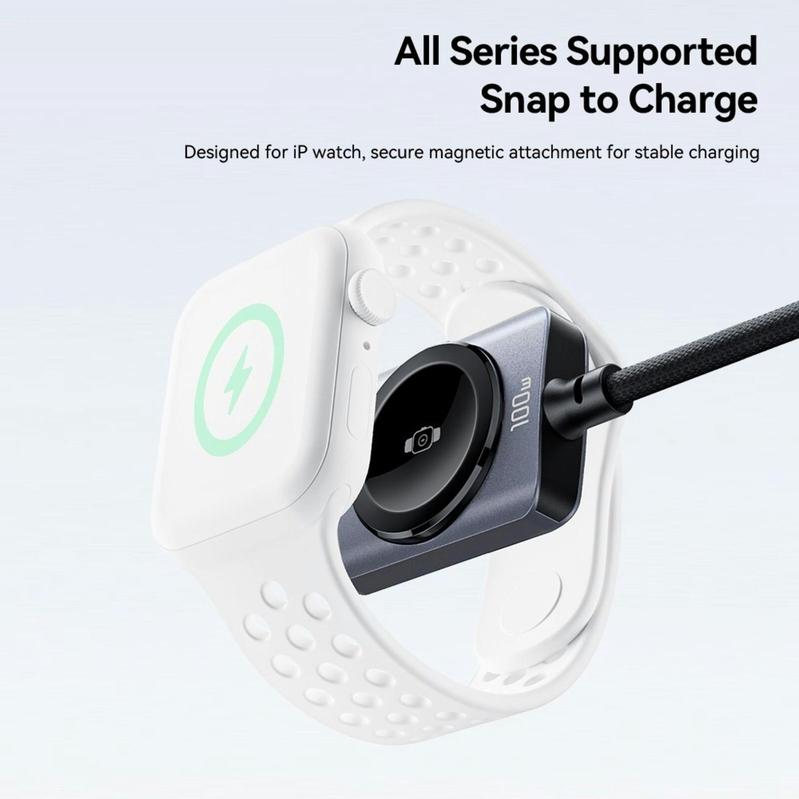 Essager 2-in-1 USB-C naar USB-C Kabel 100W Apple Watch Oplader Zwart
