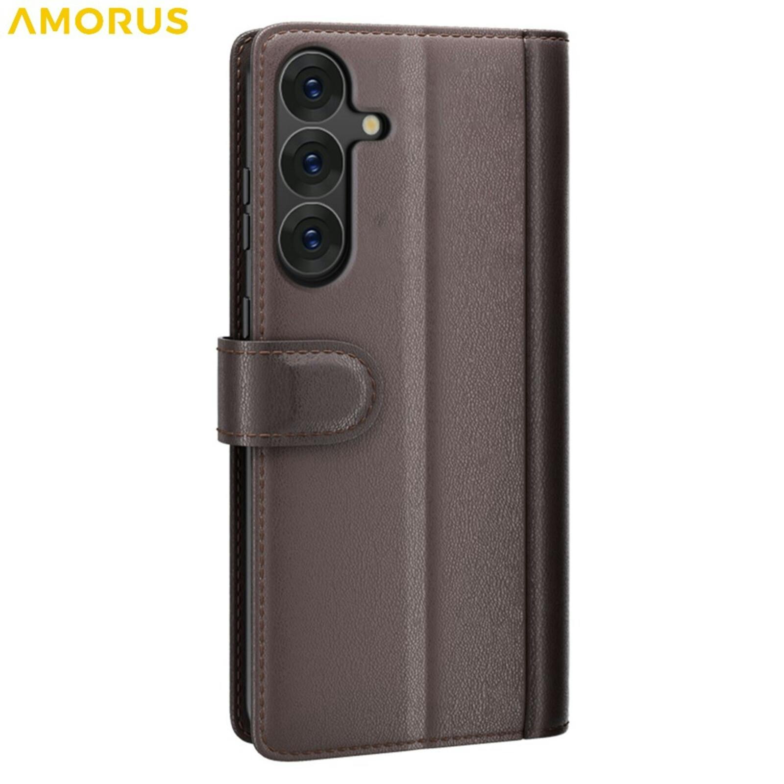 Amorus Samsung Galaxy S26 Luxe Lederen Bookcase Bruin