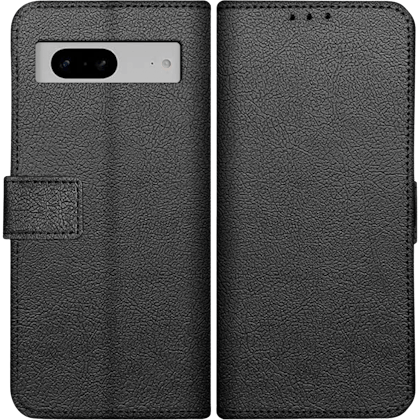 Just in Case Pixel 7 Portemonnee Hoesje Zwart - Voorkant & achterkant
