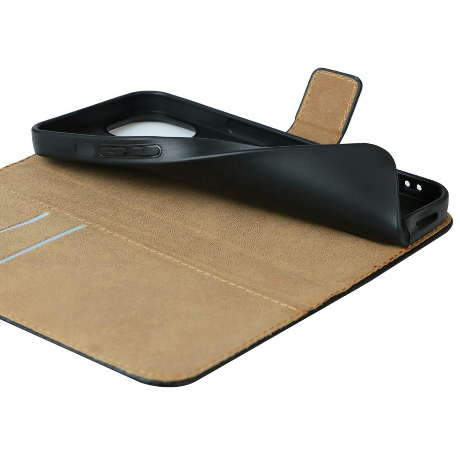 Mocaa iPhone 13 Echt Lederen Bookcase Hoesje Zwart