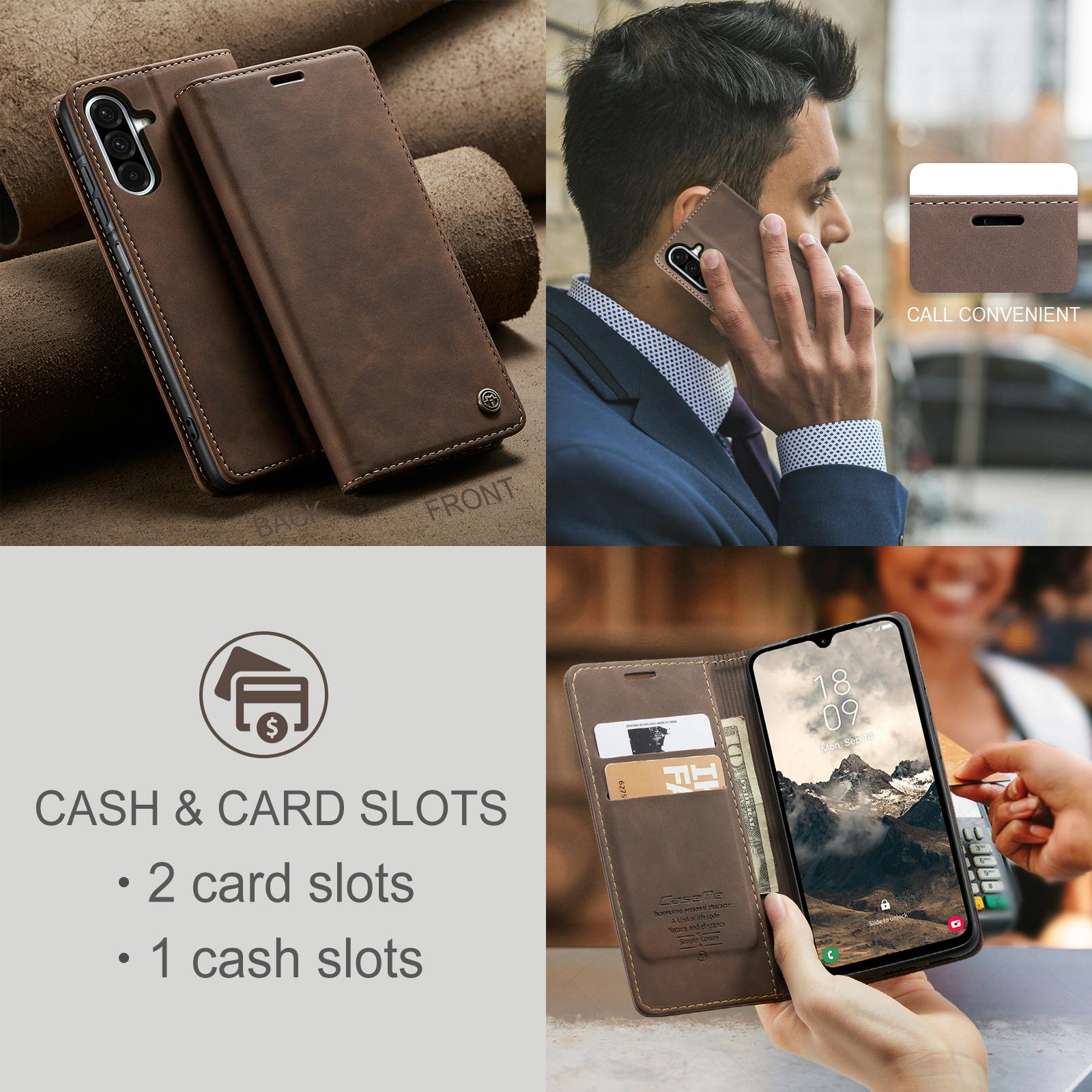 Caseme Samsung Galaxy A57 Business Bookcase Hoesje Bruin