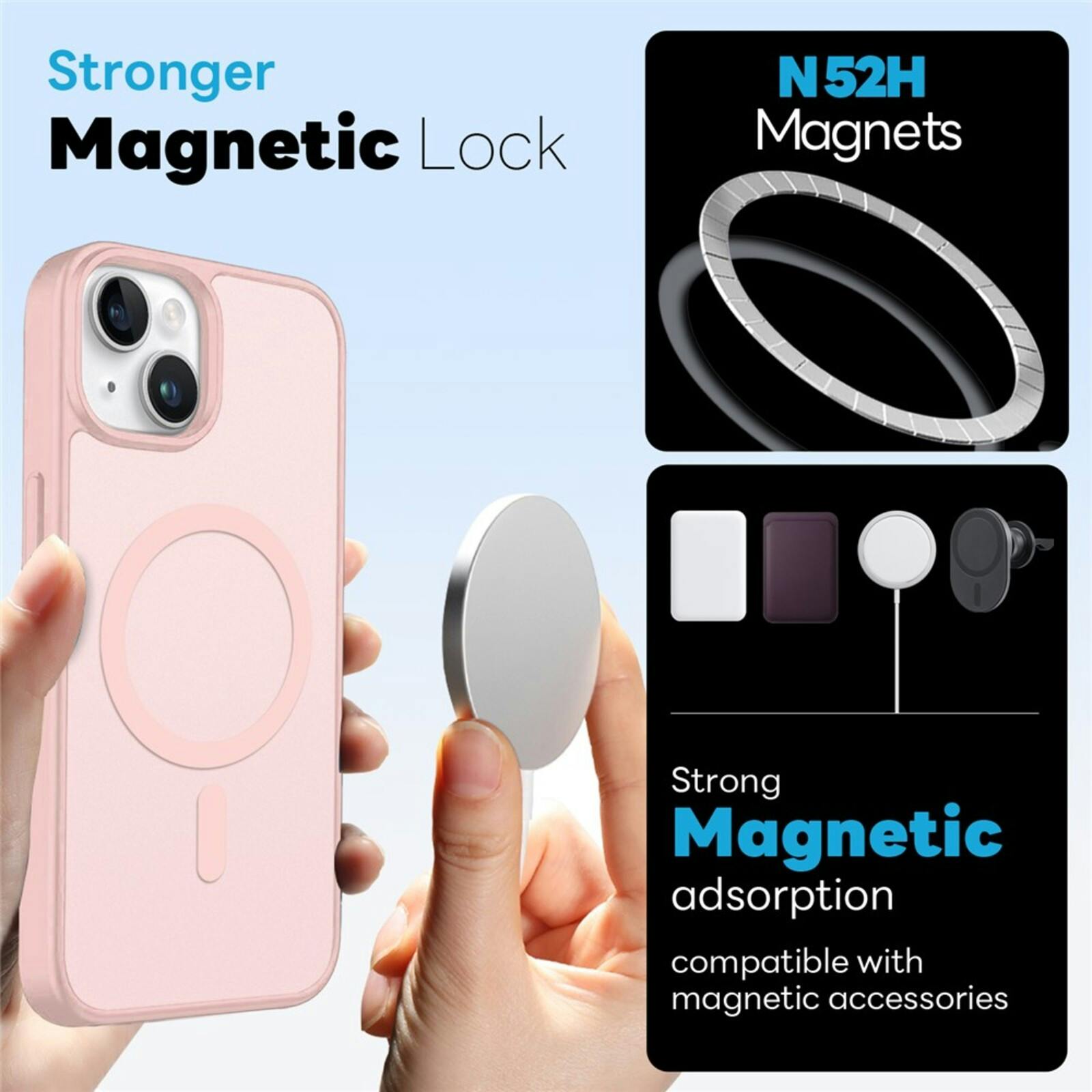 Northjo 2-in-1 iPhone 15 Hoesje – Shockproof, MagSafe + Screenprotector Roze