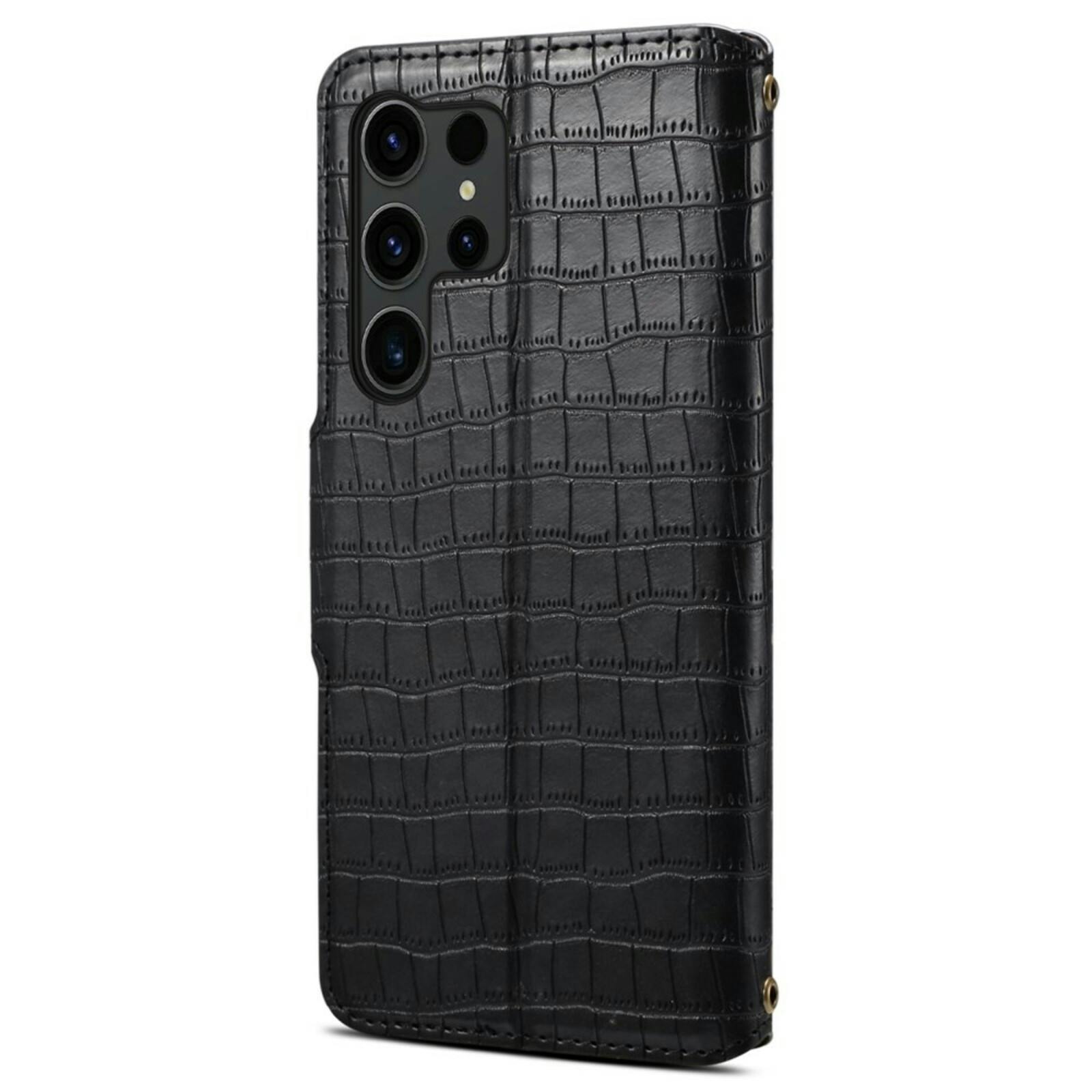 Comfycase Samsung Galaxy S24 Ultra Bookcase Hoesje Krokodillenleer Zwart
