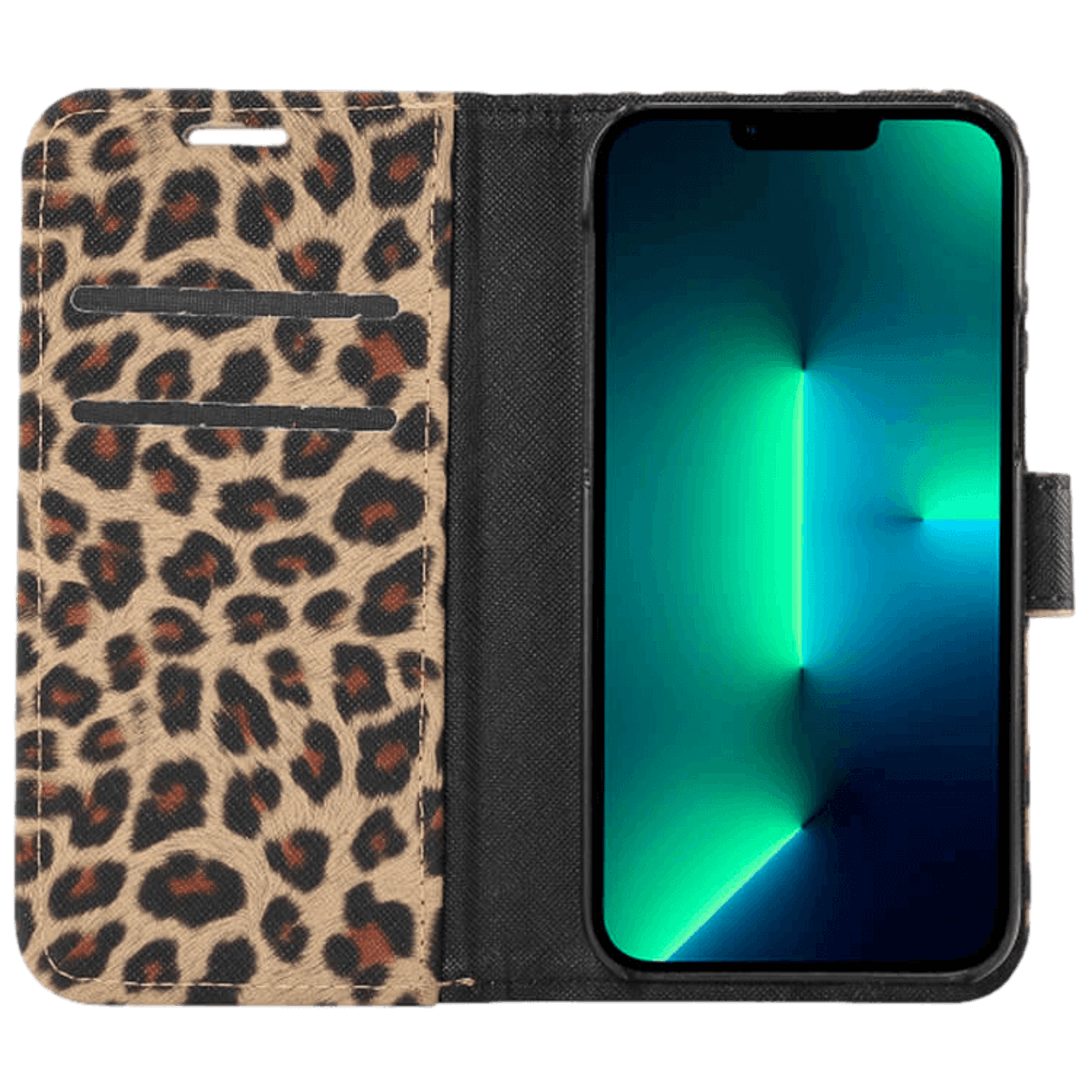 Vili iPhone 13 Pro Max Luipaardprint Bookcase Hoesje Bruin