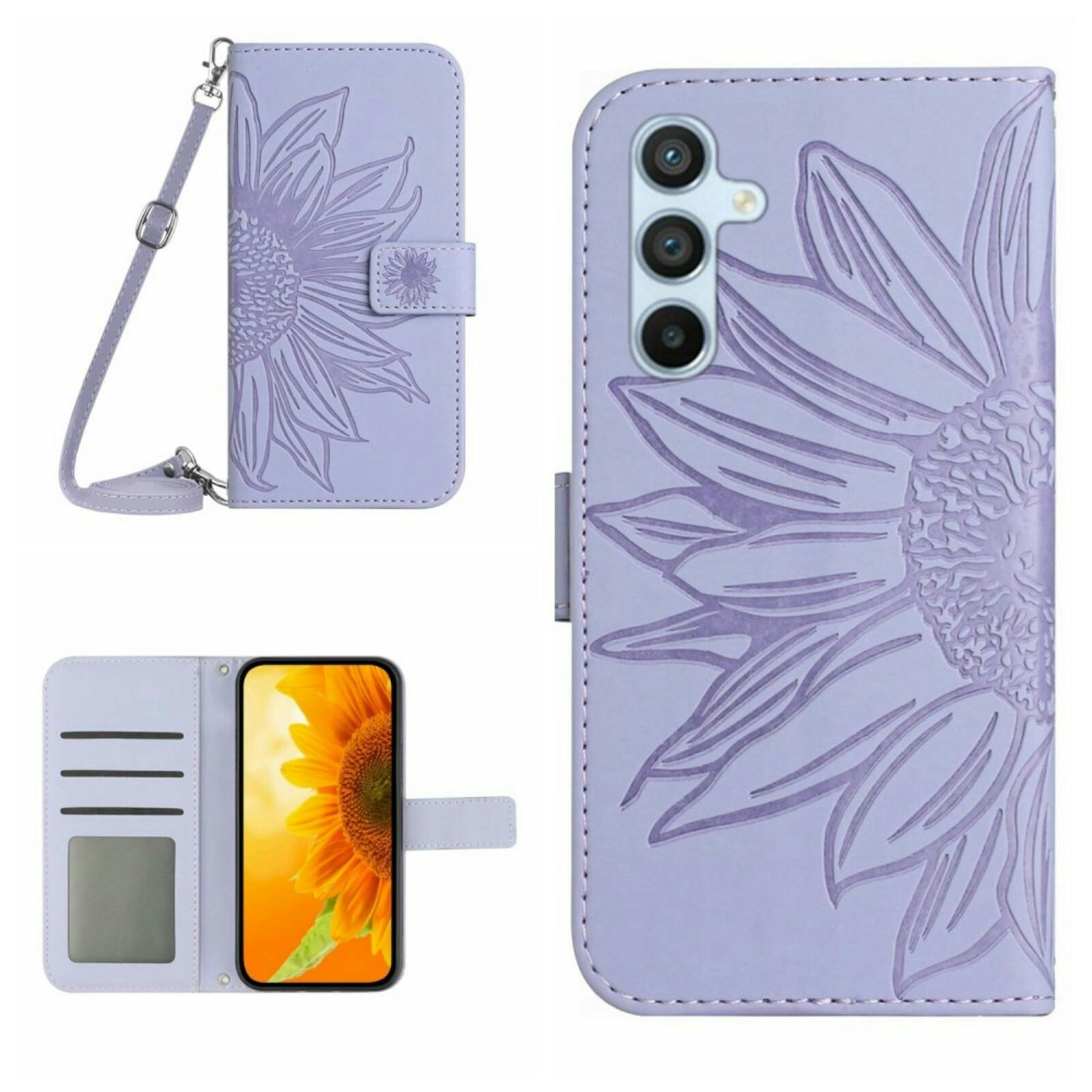Mocaa Samsung Galaxy A55 Sunflower Bookcase met Koord Paars