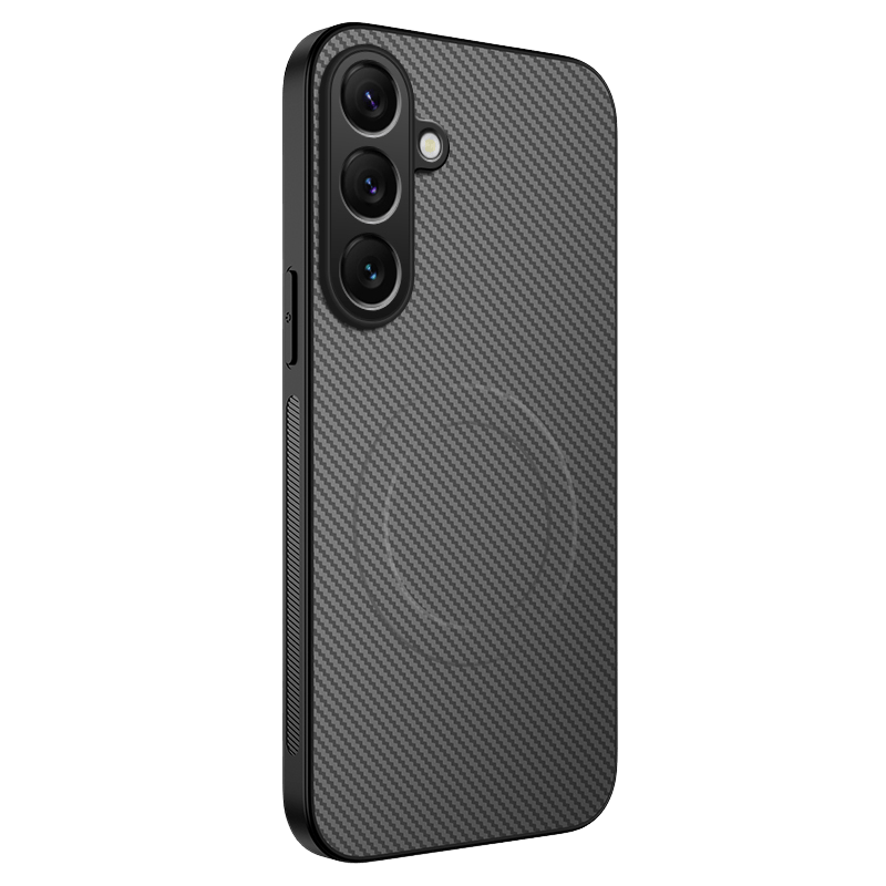 CaseBody Samsung Galaxy A57 Carbon Fiber Magnetic Hoesje Grijs