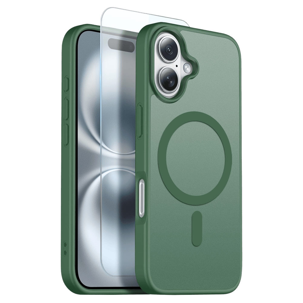 Northjo 2-in-1 iPhone 16 Hoesje – Shockproof, MagSafe + Screenprotector Groen