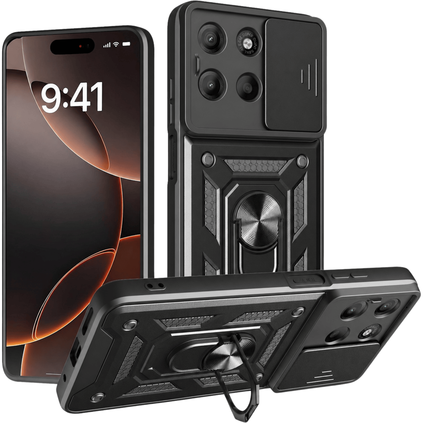Amorus Motorola Moto G17 (Power) Shield Case met Camera-schuif Zwart - Voorkant