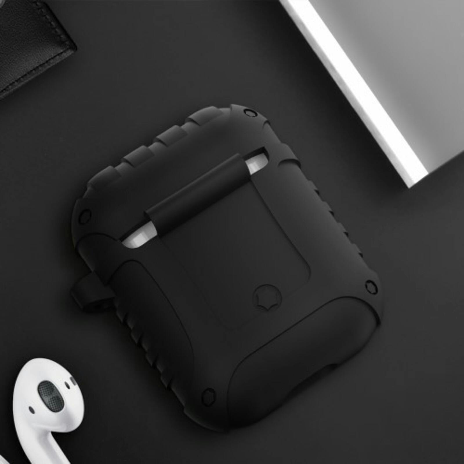 Comfycase Shockproof AirPods 1/2 Hoesje met Riemhaak Zwart