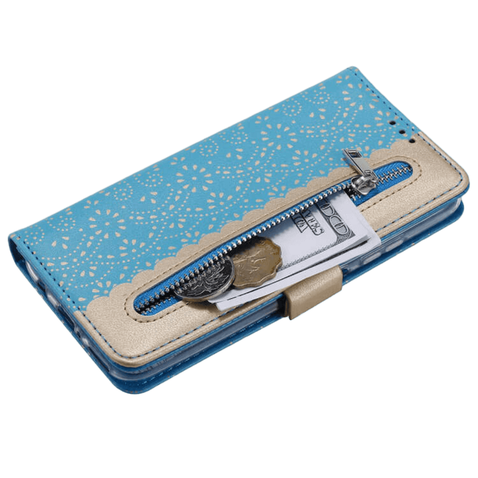 CaseBody Samsung Galaxy A12 Lace Zipper Portemonnee Hoesje Blauw