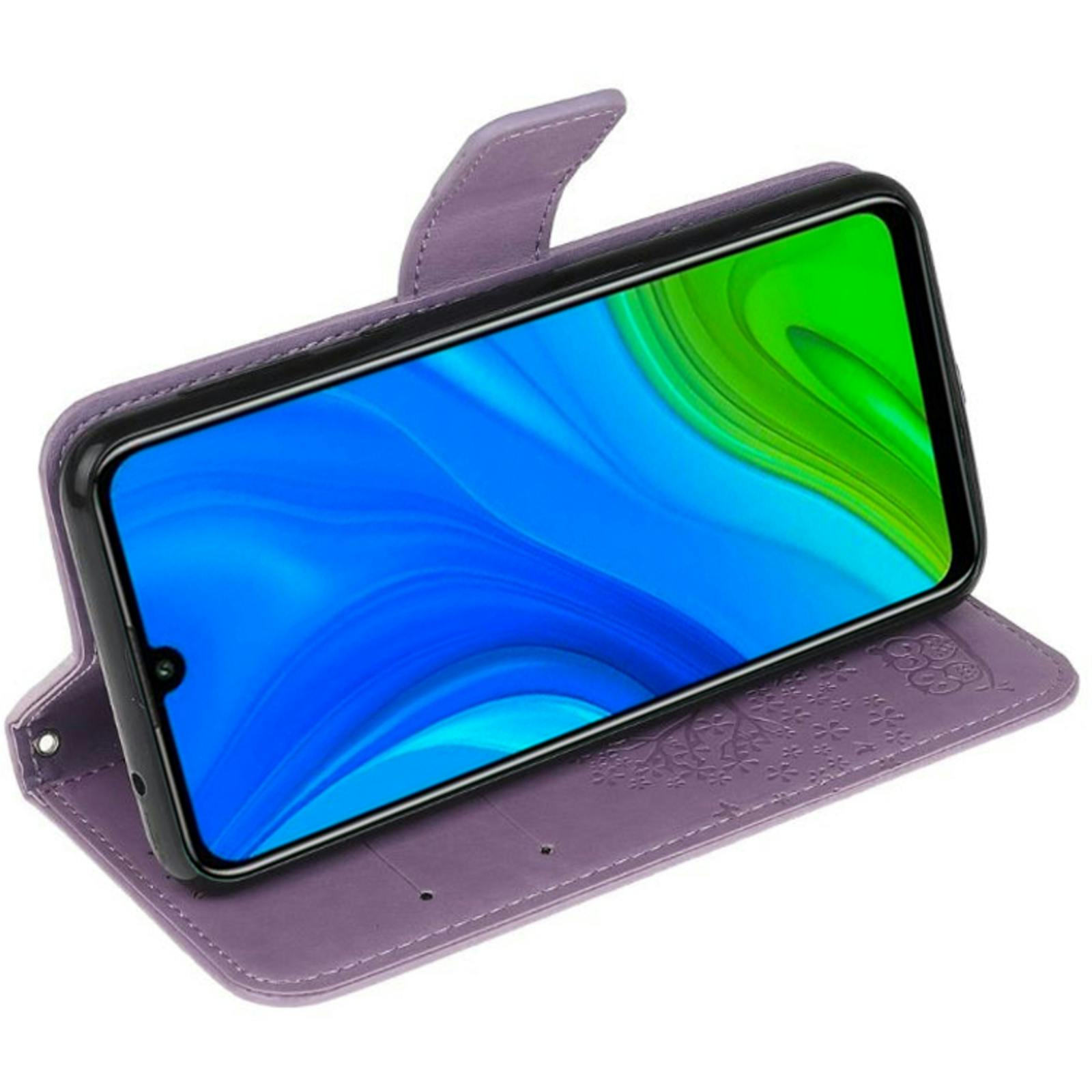 Comfycase Huawei P Smart 2020 Bookcase Hoesje Uiltjes Paars