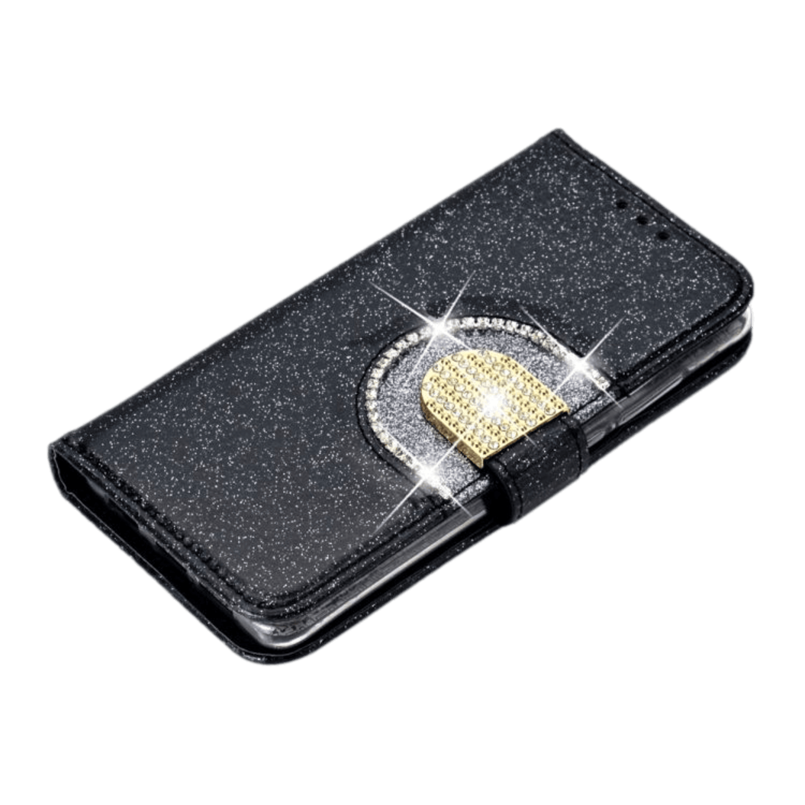 TwoTone Huawei P30 glitter hoesje met pasruimte en spiegel Zwart