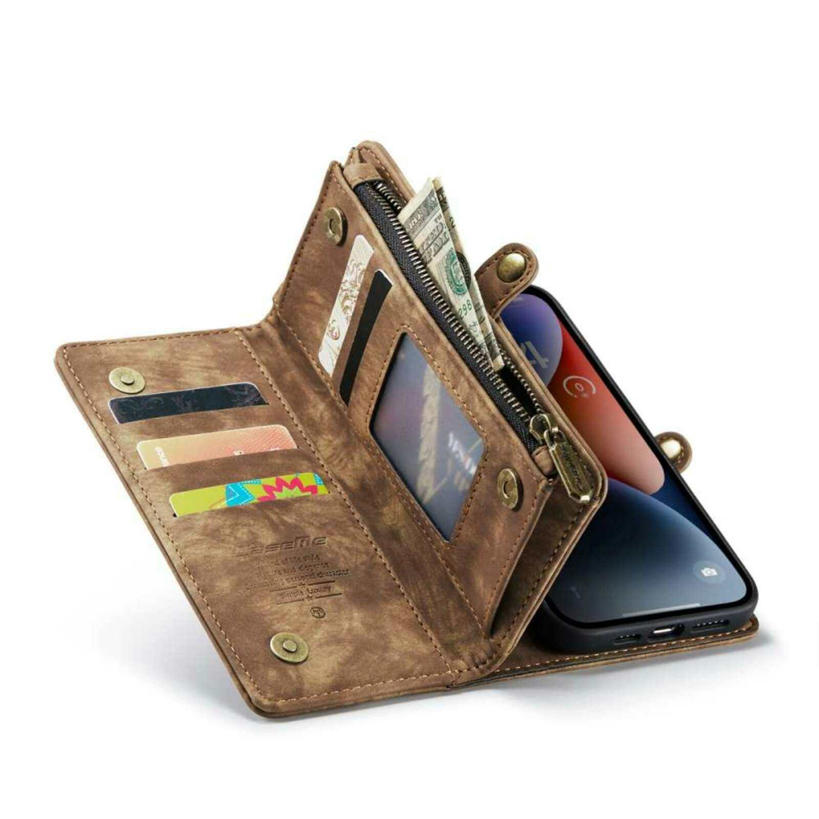 Caseme iPhone 14 Plus Vintage Portemonnee Hoesje Bruin