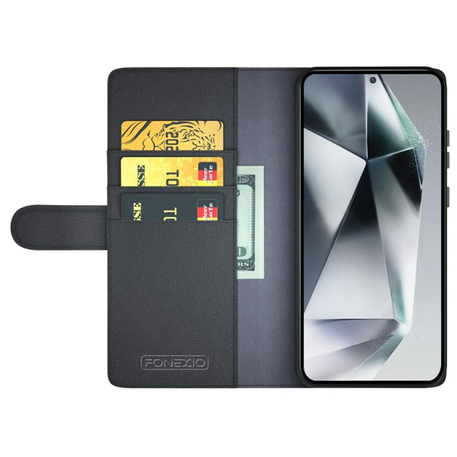 Fonexio Samsung Galaxy 25 Ultra Luxe Lederen Book Case Zwart