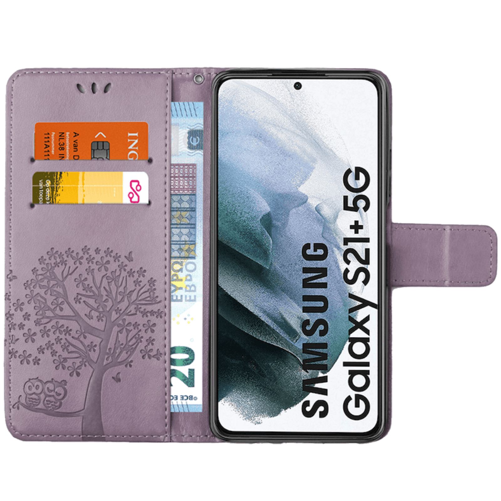 Comfycase Samsung Galaxy S21 Plus Bookcase Hoesje Uiltjes Paars
