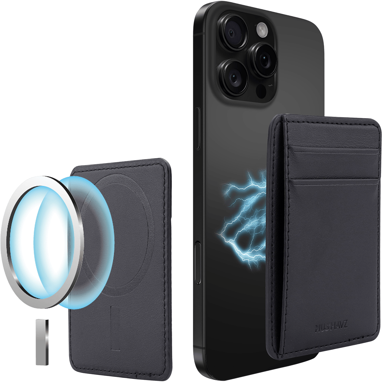 Musthavz MagSafe Vegan Leather Wallet Zwart