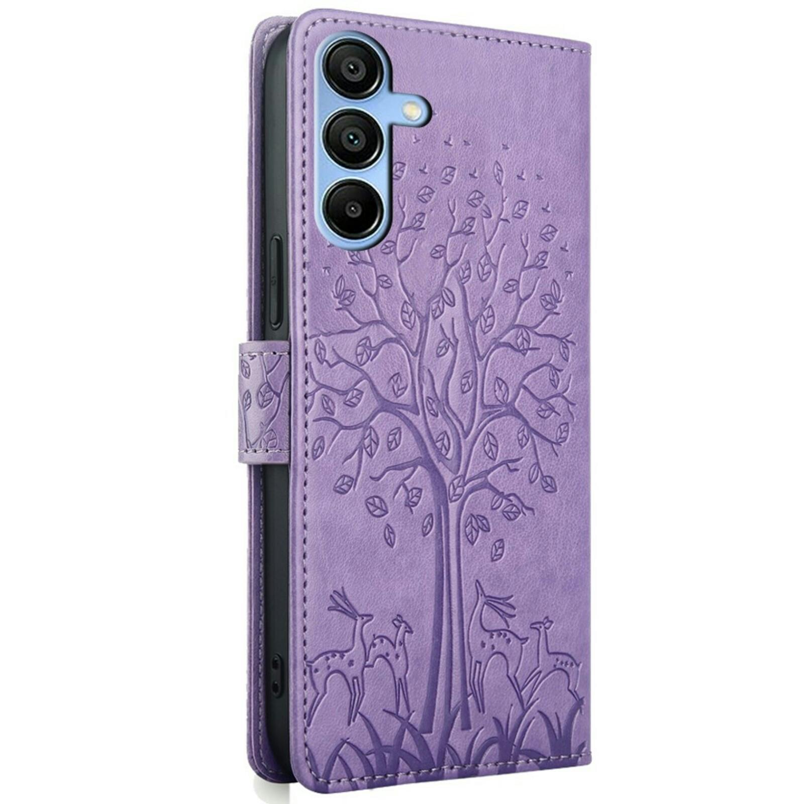 Mocaa Samsung Galaxy A15 Bookcase Gravure Hertjes Paars