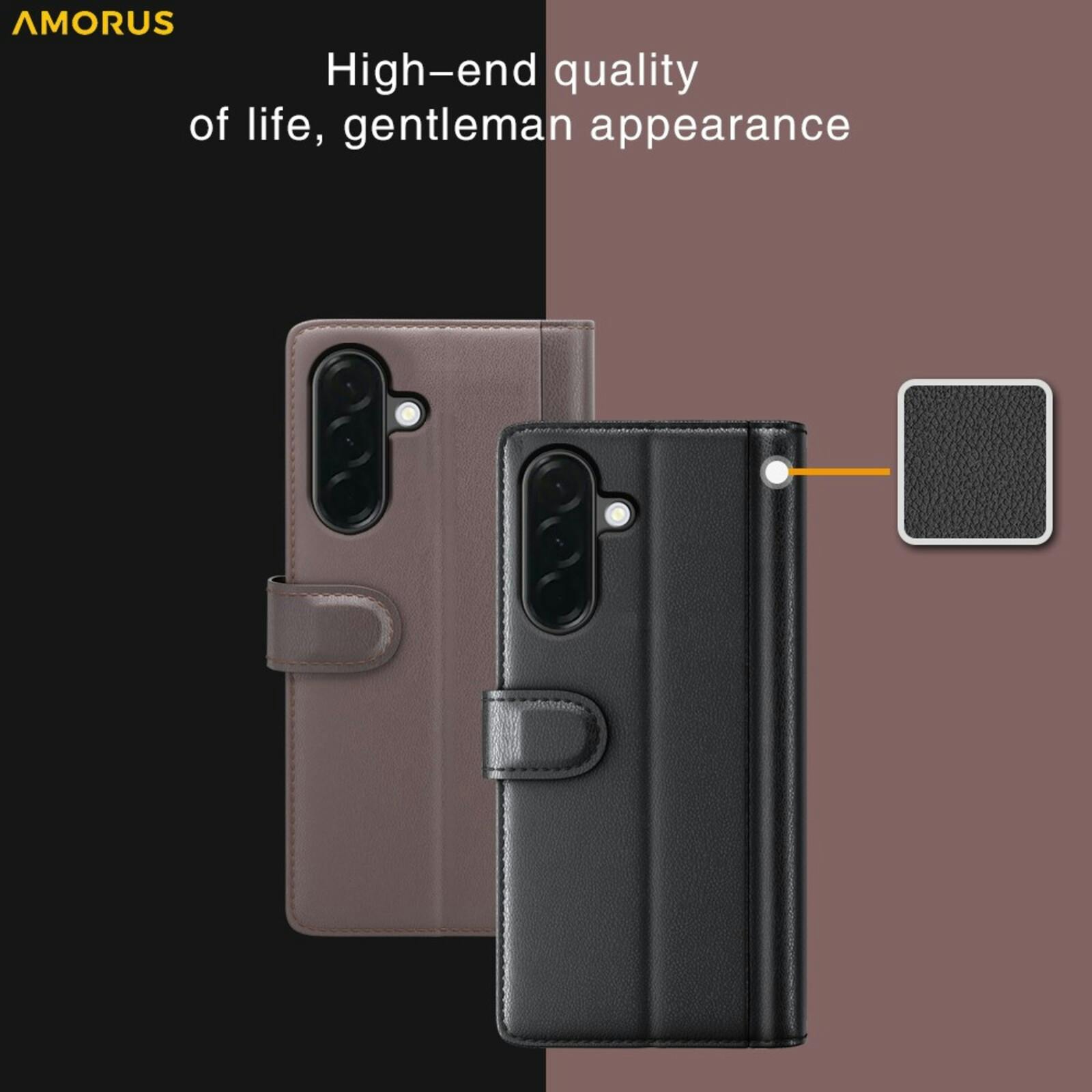 Amorus Samsung Galaxy A37 Real Leather Wallet Hoesje Zwart