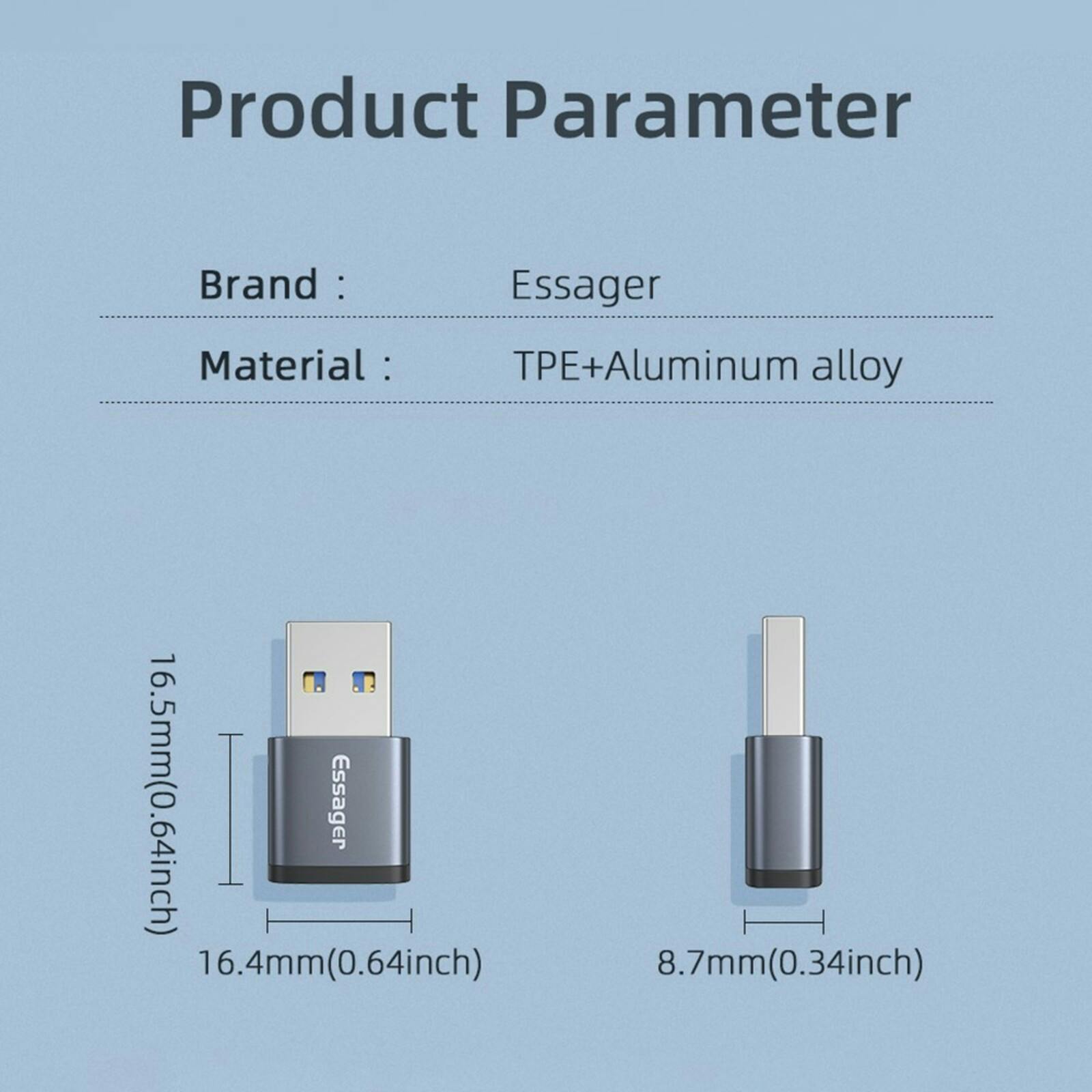Essager USB-C naar USB-A Adapter Grijs