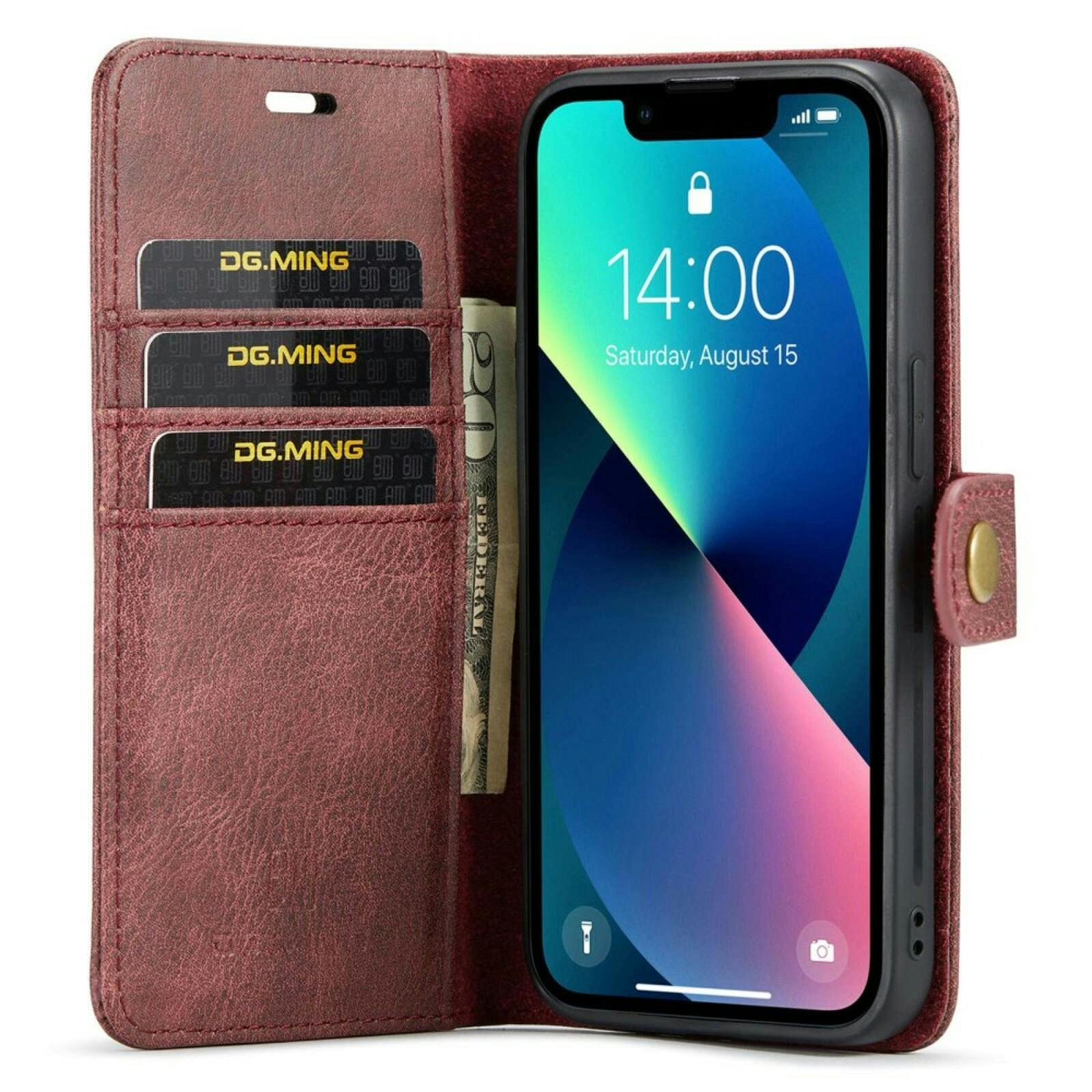 DG.MING Apple iPhone 15 Lederen 2-in-1 Wallet Hoesje Rood