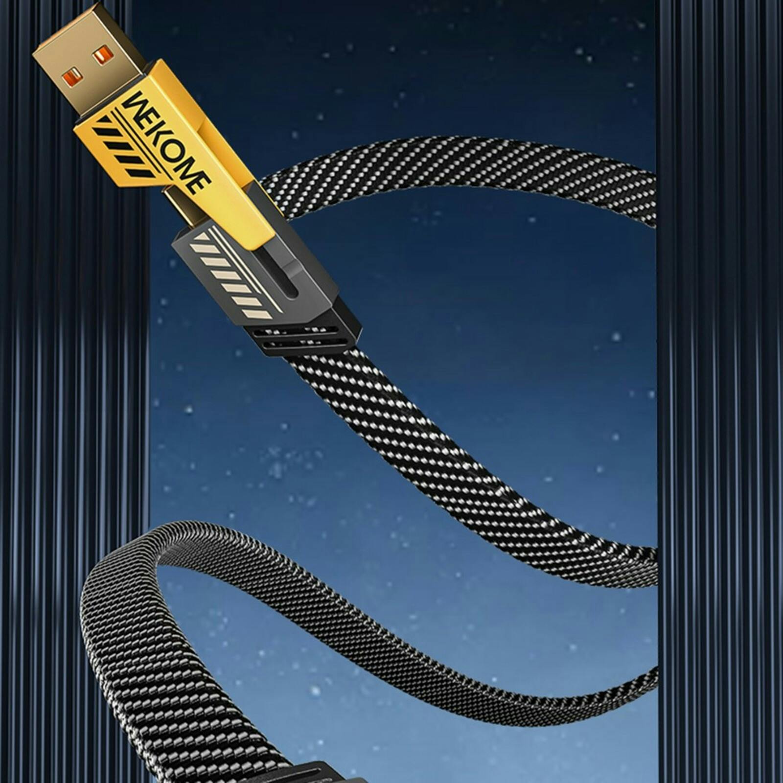 Wekome Mecha Series 65W 4-in-1 Super Fast Charging Data Cable Zwartgeel 1.2 Meter