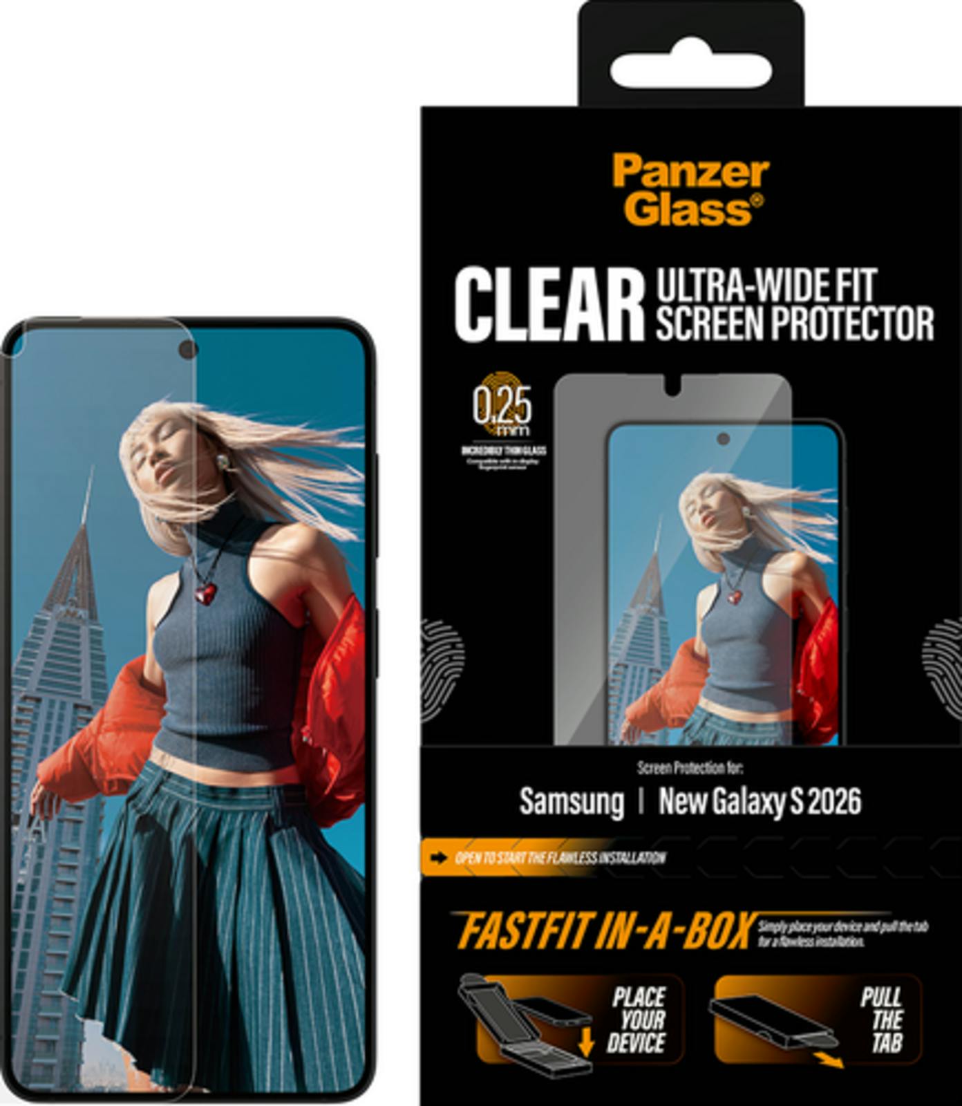 PanzerGlass Samsung Galaxy S26 Fastfit In-a-Box Screenprotector Transparant