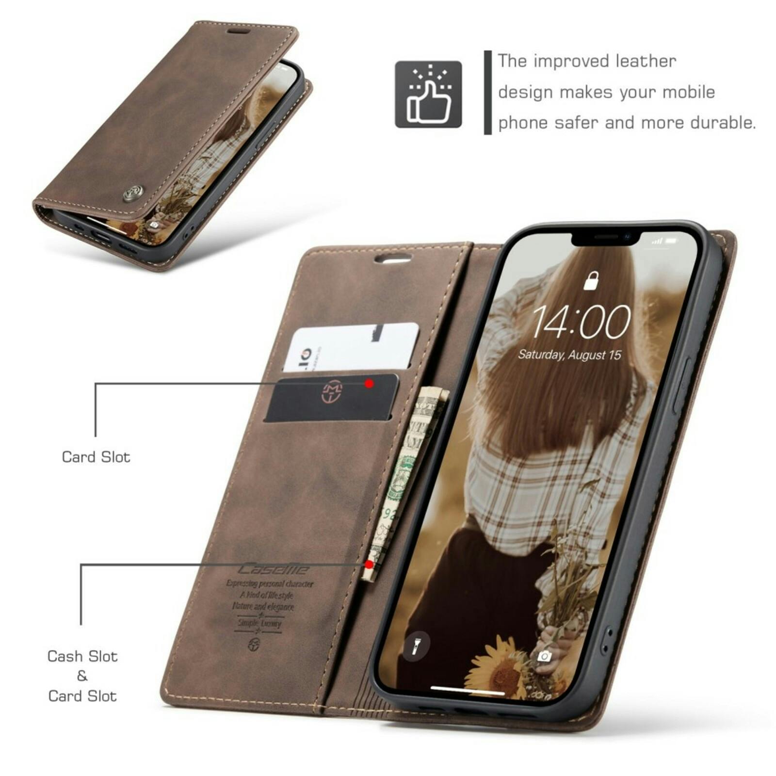 Caseme iPhone 13 Business Wallet Bookcase Hoesje Donkerbruin